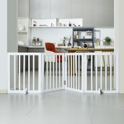 Taitettava koiraportti massiivipuu 4 paneelia 204 cm leveä 61 cm korkea valkoinen