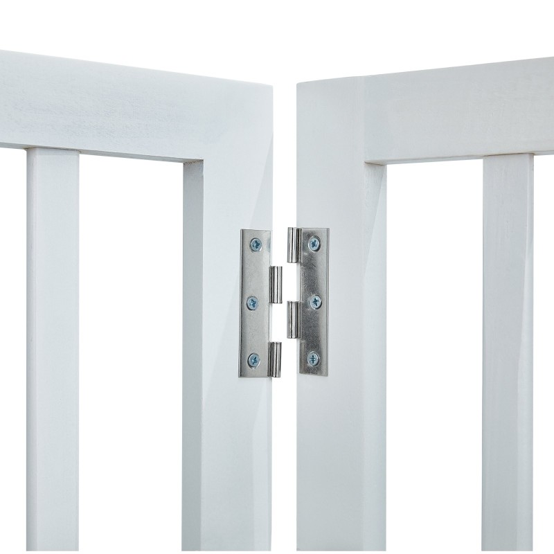 Taitettava koiraportti massiivipuu 4 paneelia 204 cm leveä 61 cm korkea valkoinen