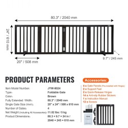 Täyspuinen vapaasti seisova lemmikkiportti taitettava 4 paneelia 2040 mm leveä ruskea