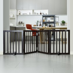 Täyspuinen vapaasti seisova lemmikkiportti taitettava 4 paneelia 2040 mm leveä ruskea