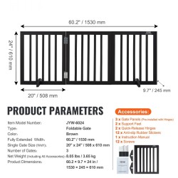 Puinen taittuva kolmipaneelinen koiraportti korkeus kuusiakymmentäyksi senttimetriä leveys sataviisikymmentäkolme senttimetriä