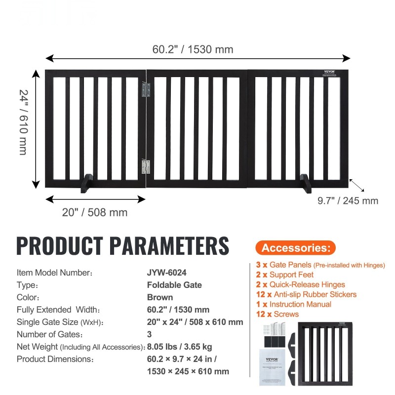 Puinen taittuva kolmipaneelinen koiraportti korkeus kuusiakymmentäyksi senttimetriä leveys sataviisikymmentäkolme senttimetriä