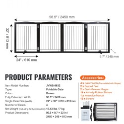 Taitettava neliosainen puinen vapaasti seisova koiraportti 245 cm leveä