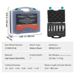 Rengasjyrsinsarja M2AL-pikaliukuterästä 6 kpl Weldon-kannalla leikkuusyvyys 2,5 cm magneettiporakoneille