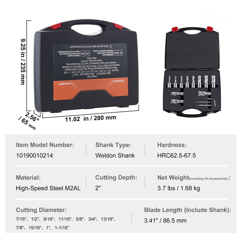 Reikäteräsarja M2AL-pikaterästä 13 kpl 5,1 cm leikkuusyvyys magneettiporakoneelle