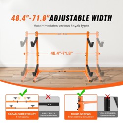 Kajakkiteline teräksinen vapaasti seisova kahdelle säädettävä leveys 1230–1825 mm pehmustetut tukivarret