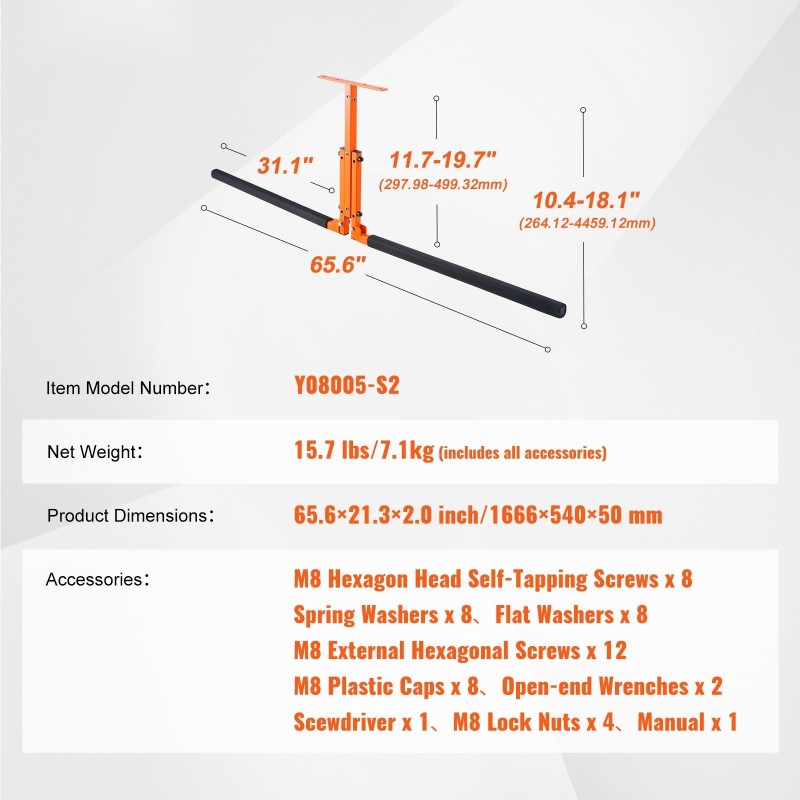 Kattokiinnitteinen teräksinen säilytysteline kahdelle kajakille ja SUP-laudalle säädettävällä korkeudella