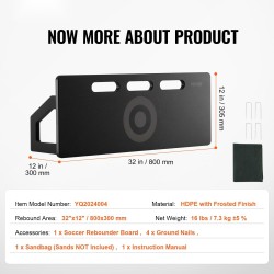 Jalkapallon palautuslevy korkeatiheyksinen HDPE 800x300 mm taitettava säädettävillä kulmilla harjoitteluun