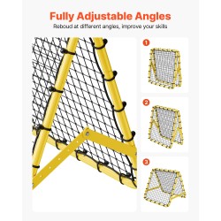 Jalkapallon palautusverkko rautaputkesta 40×35×37 tuumaa säädettävä taittuva kevyt maakiiloilla