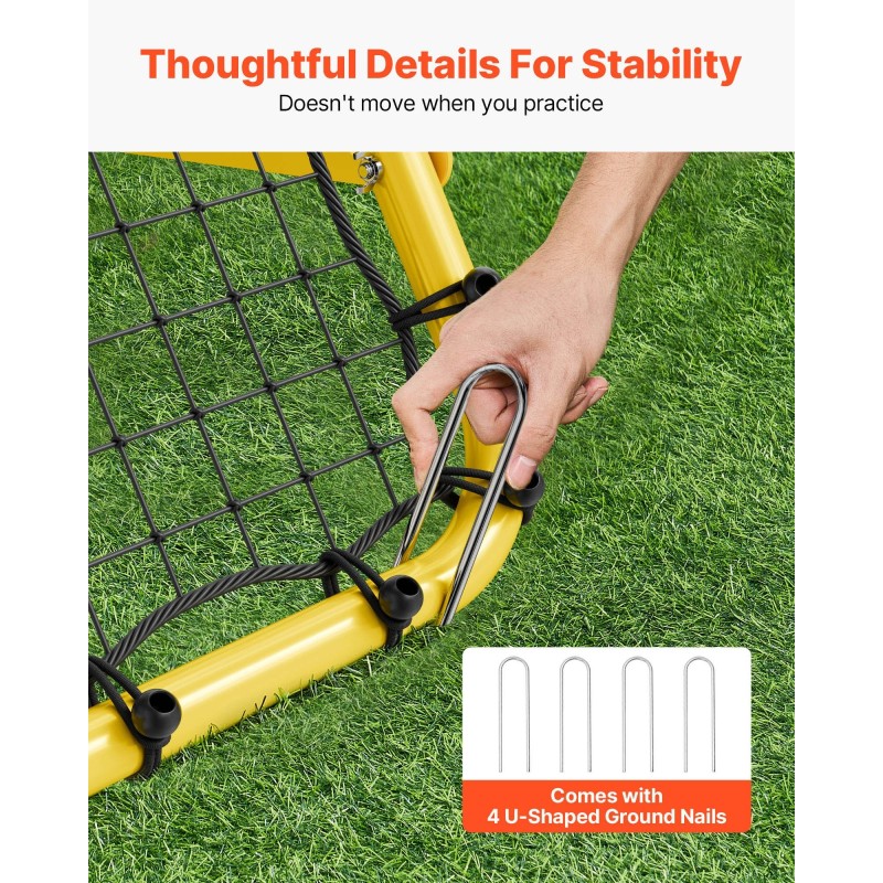 Jalkapallon palautusverkko rautaputkesta 40×35×37 tuumaa säädettävä taittuva kevyt maakiiloilla