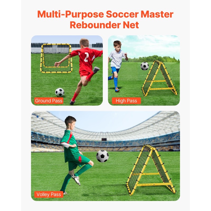 Jalkapallon palautusverkko rautaputkesta 40×35×37 tuumaa säädettävä taittuva kevyt maakiiloilla