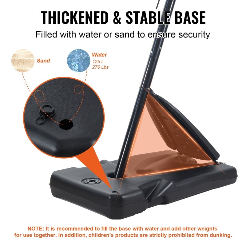 Koripalloteline teräsrunkoinen säädettävä 232–305 cm täytettävä jalusta pyörillä ulkokäyttöön