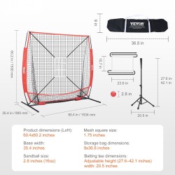 Harjoitusverkko baseballiin ja softballiin 5x5 jalkaa polyesteri runko lasikuitutangot kantolaukku