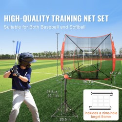 Baseball- ja softball-harjoitusverkko polyesteriverkolla 2,13x2,13 m lasikuitutangot kantolaukku harjoituspallo