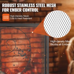 Takkatulen suojaverkko rautarunko ruostumaton teräsverkko kaksiosainen 990 x 802 mm musta