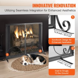 Takkatulen suojaverkko rautarunko ruostumaton teräsverkko kaksiosainen 990 x 802 mm musta