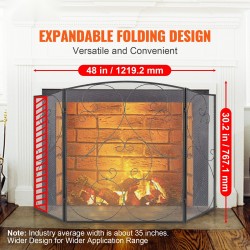 Takkasuoja rautainen 122 cm leveä 76,7 cm korkea 3-paneelinen taittuva