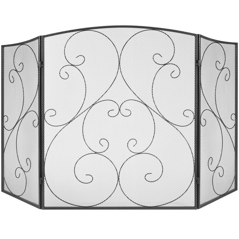 Takkasuoja rautainen 122 cm leveä 76,7 cm korkea 3-paneelinen taittuva