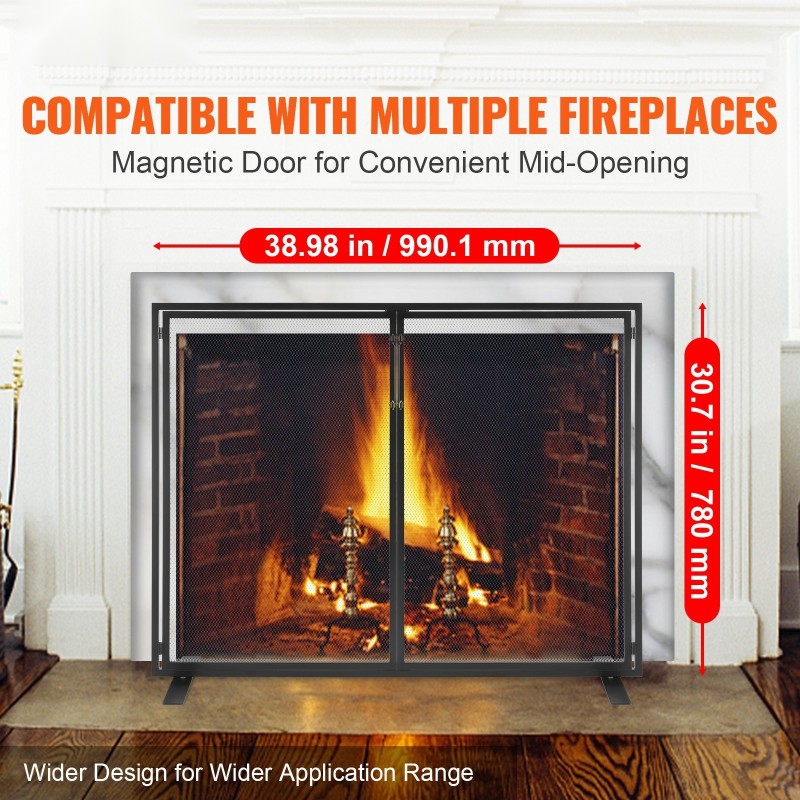 Tulisijan rautainen kipinäsuoja 990 x 780 mm yksi paneeli magneettiovella