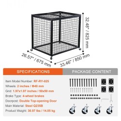 Palloille säilytyskärry hiiliteräksinen kaksiosainen lukittava kansi neljällä pyörällä pinottava