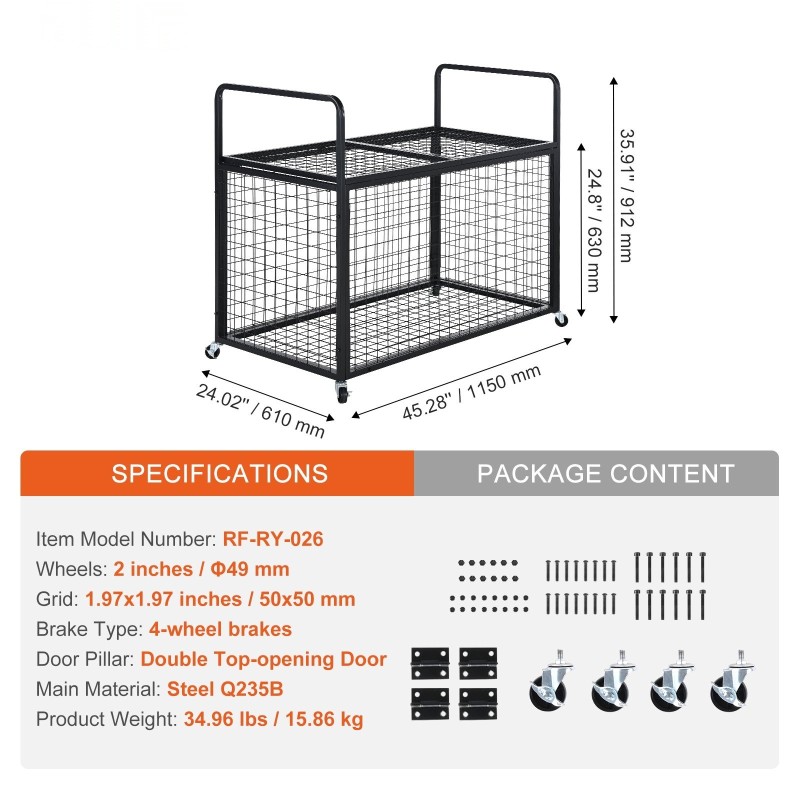 Vieritettävä pallokärry hiiliteräs kaksiosainen lukittava kansi pinottava jarrullisilla pyörillä