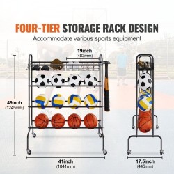 Pallo- ja urheiluvälineteline neljä tasoa hiiliteräs pyörillä irrotettavat korit