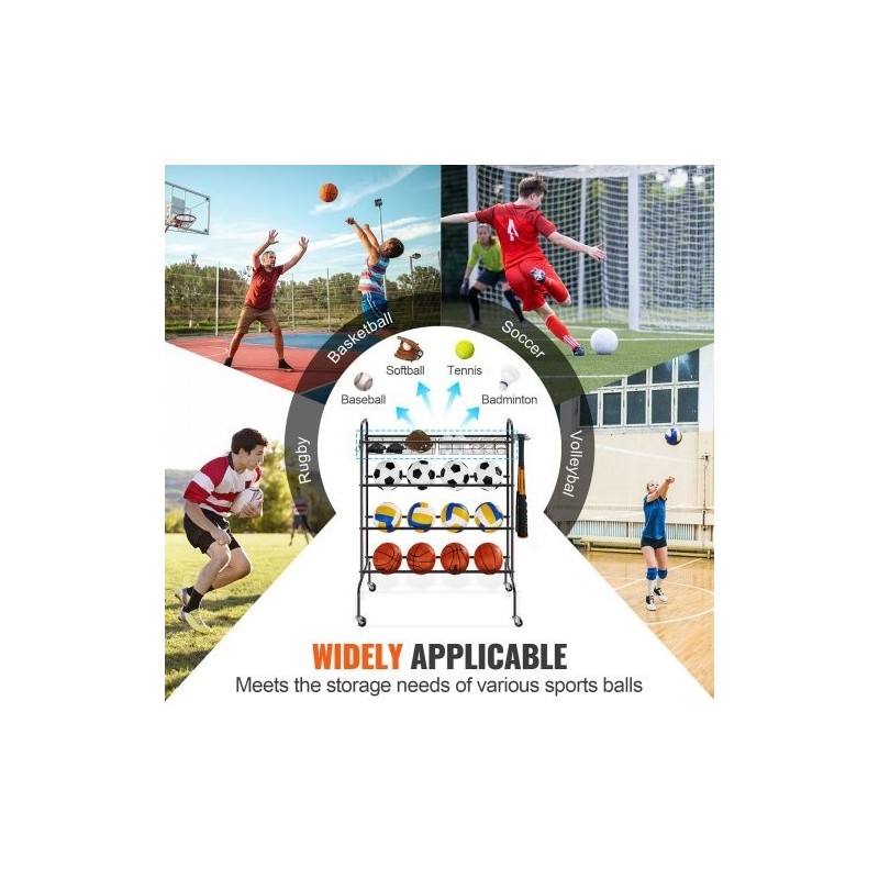 Pallo- ja urheiluvälineteline neljä tasoa hiiliteräs pyörillä irrotettavat korit