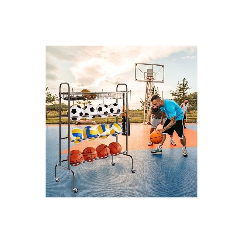 Pallo- ja urheiluvälineteline neljä tasoa hiiliteräs pyörillä irrotettavat korit