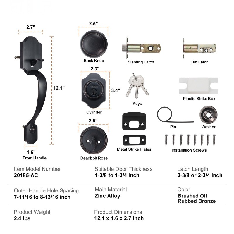 Etuoven lukitussetti sinkkiseos antiikkikupari säädettävä reikienväli 195–224 mm