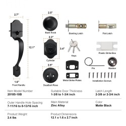 Etuoven lukitussetti sinkkiseos kuparipinnoitteella musta matta sisänupilla ja varmuuslukolla säädettävällä reikävälityksellä