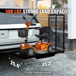 Vetokoukkuun kiinnitettävä rautainen pyörätuoli ja skootterikori 1175×680×112 mm 226,8 kg