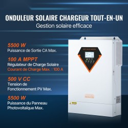 Hybridiaurinkoinvertteri 5500W puhdas siniaalto 230V 48V akuille sisäänrakennettu 100A MPPT