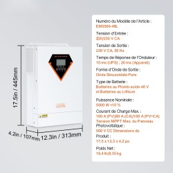 Hybridiaurinkoinvertteri 5500W puhdas siniaalto 230V 48V akuille sisäänrakennettu 100A MPPT