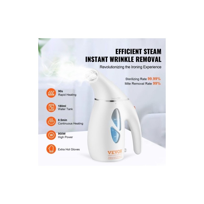 Pystymallinen käsikäyttöinen vaatehöyrystin 800 watin teho irrotettava 240 millilitran säiliö suojakäsineet