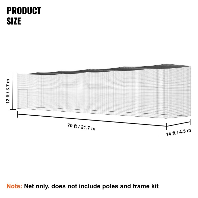 Lyöntiverkko PE-materiaali 30-säikeinen 70FT harjoitteluun baseball ja softball