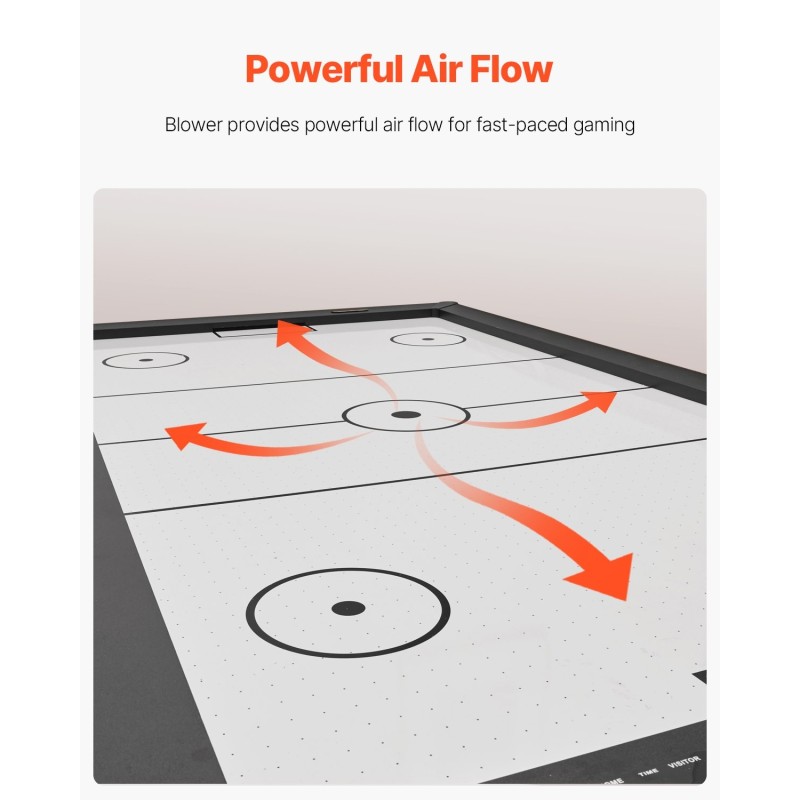 Ilmakiekkopöytä 84 tuumaa sisäkäyttöön X-muotoiset jalat tehokas puhallin elektroninen pisteenlaskuri