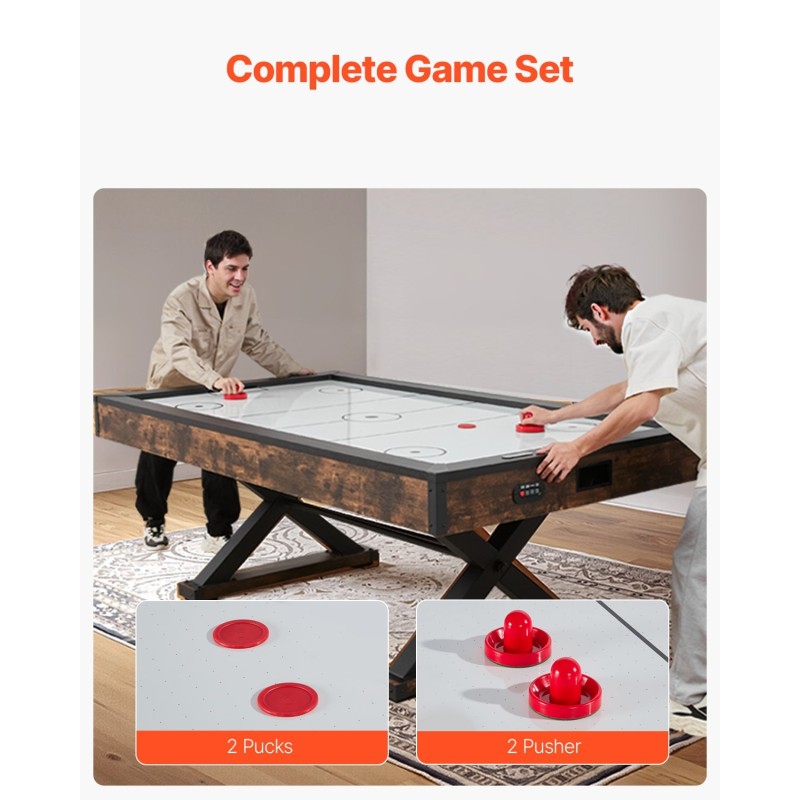 Ilmakiekkopöytä 84 tuumaa sisäkäyttöön X-muotoiset jalat tehokas puhallin elektroninen pisteenlaskuri