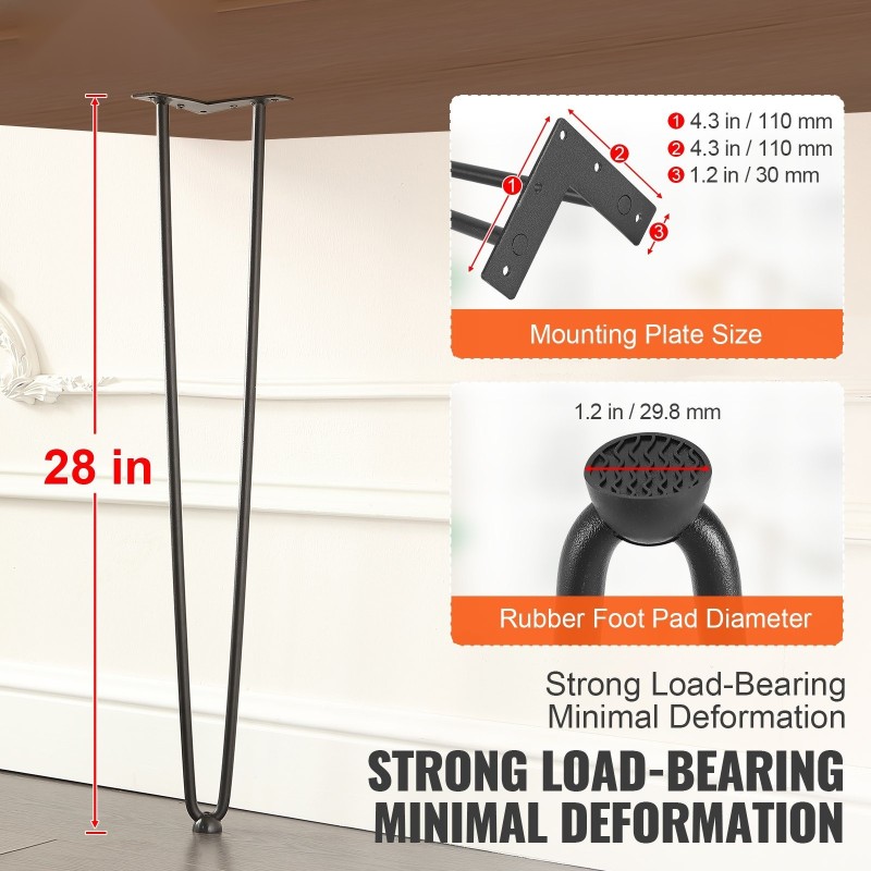 Pöytäjalat hiiliteräs 710 mm hiuspinnamalliset 227 kg kantavuus 4 kpl kumitassuilla