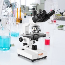 Kolmitorninen yhdistelmämikroskooppi 40–5000x LED-valaistus kaksikerroksinen metallinen näytelava liitettävyys tietokoneeseen