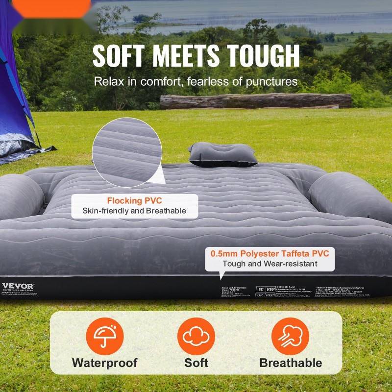 Ilmapatja lava-autoon 6–6,5 jalan flockattu polyvinyylikloridi 12 voltin ilmapumppu 2 ilmatyynyä