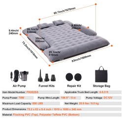 Ilmapatja lava-autoon 6–6,5 jalan flockattu polyvinyylikloridi 12 voltin ilmapumppu 2 ilmatyynyä