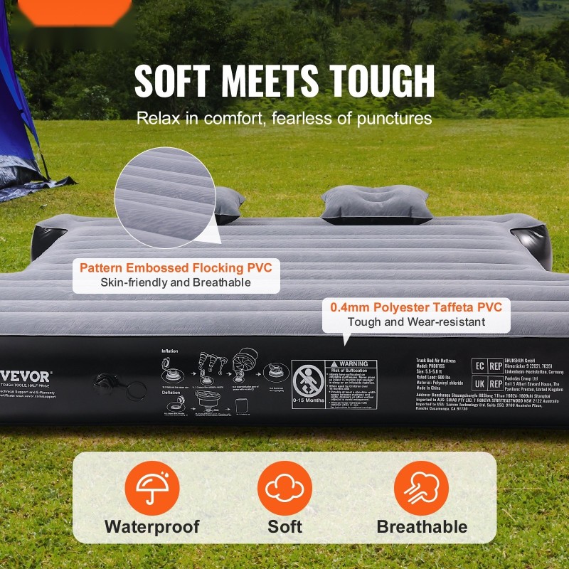 Lavapatja lava-autoon 5.5–5.8 ft kuvioitu nukkapinta PVC 2 tyynyä 12V ilmapumppu