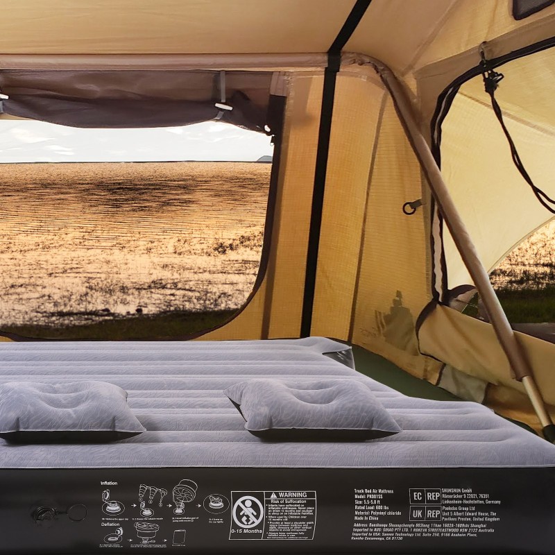 Lavapatja lava-autoon 5.5–5.8 ft kuvioitu nukkapinta PVC 2 tyynyä 12V ilmapumppu