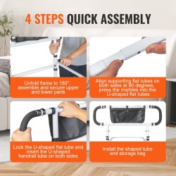 Sängyn kaide hiiliteräksinen 180 asteen kääntyvä 204 kilogramman kantavuus nelitasoinen säädettävä kädensija