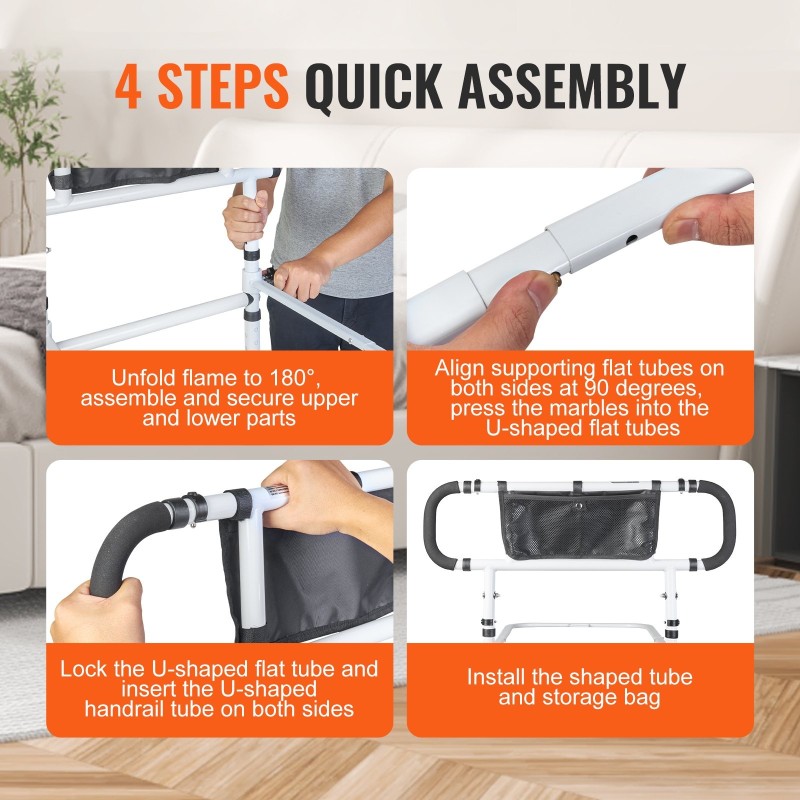 Sängyn kaide hiiliteräksinen 180 asteen kääntyvä 204 kilogramman kantavuus nelitasoinen säädettävä kädensija