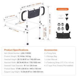 Sängyn kaide hiiliteräksinen 180 asteen kääntyvä 204 kilogramman kantavuus nelitasoinen säädettävä kädensija