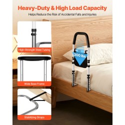 Sängynlaita iäkkäille säädettävä korkeus hiiliteräsrunko polyuretaanikahva 136 kg kantavuus sopii eripaksuisille patjoille