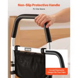 Sängynlaita iäkkäille säädettävä korkeus hiiliteräsrunko polyuretaanikahva 136 kg kantavuus sopii eripaksuisille patjoille