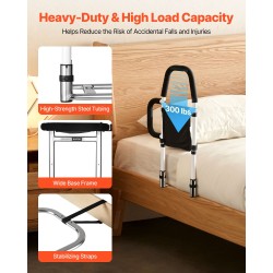 Sängynlaita hiiliteräsputkesta säädettävällä korkeudella polyuretaanisella kahvalla ja sivukahvalla sopii eri sänkikokoihin