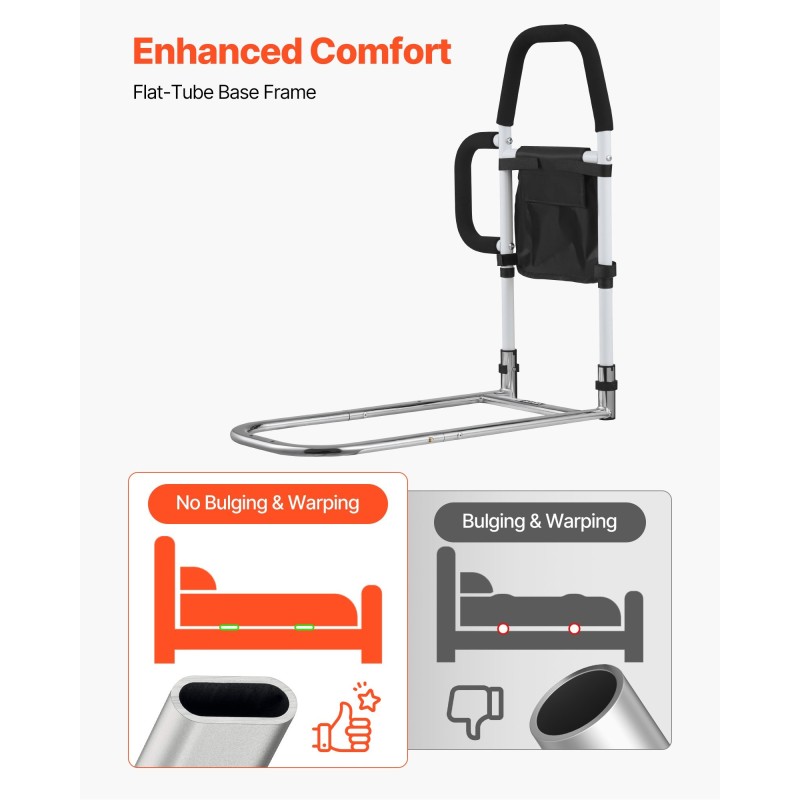 Sängynlaita hiiliteräsputkesta säädettävällä korkeudella polyuretaanisella kahvalla ja sivukahvalla sopii eri sänkikokoihin